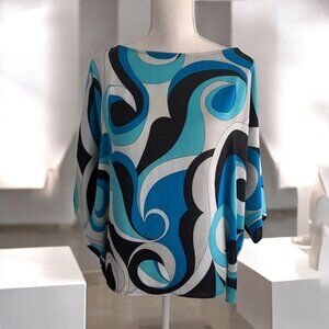 MICHAEL KORS Blue Swirl Mod Print Batwing Sleeve Top Size XL